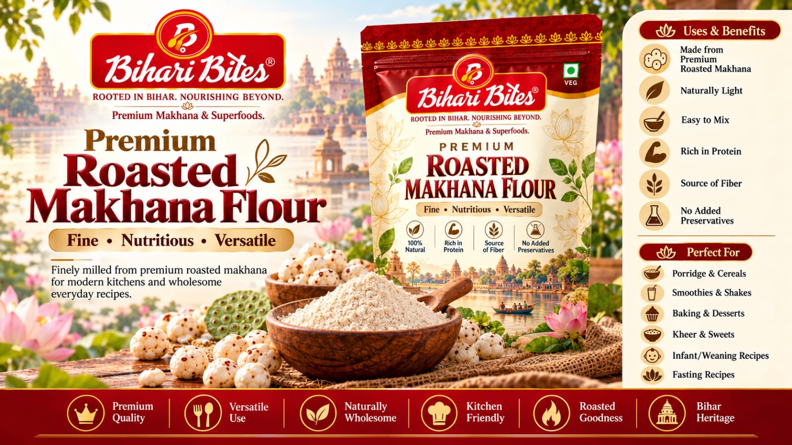 Premium Roasted Makhana Flour (500g Jar — Kitchen Pack)
