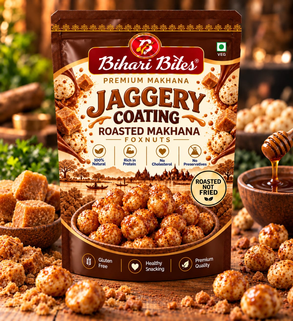 Jaggery Coating Roasted Makhana (Gur Makhana)